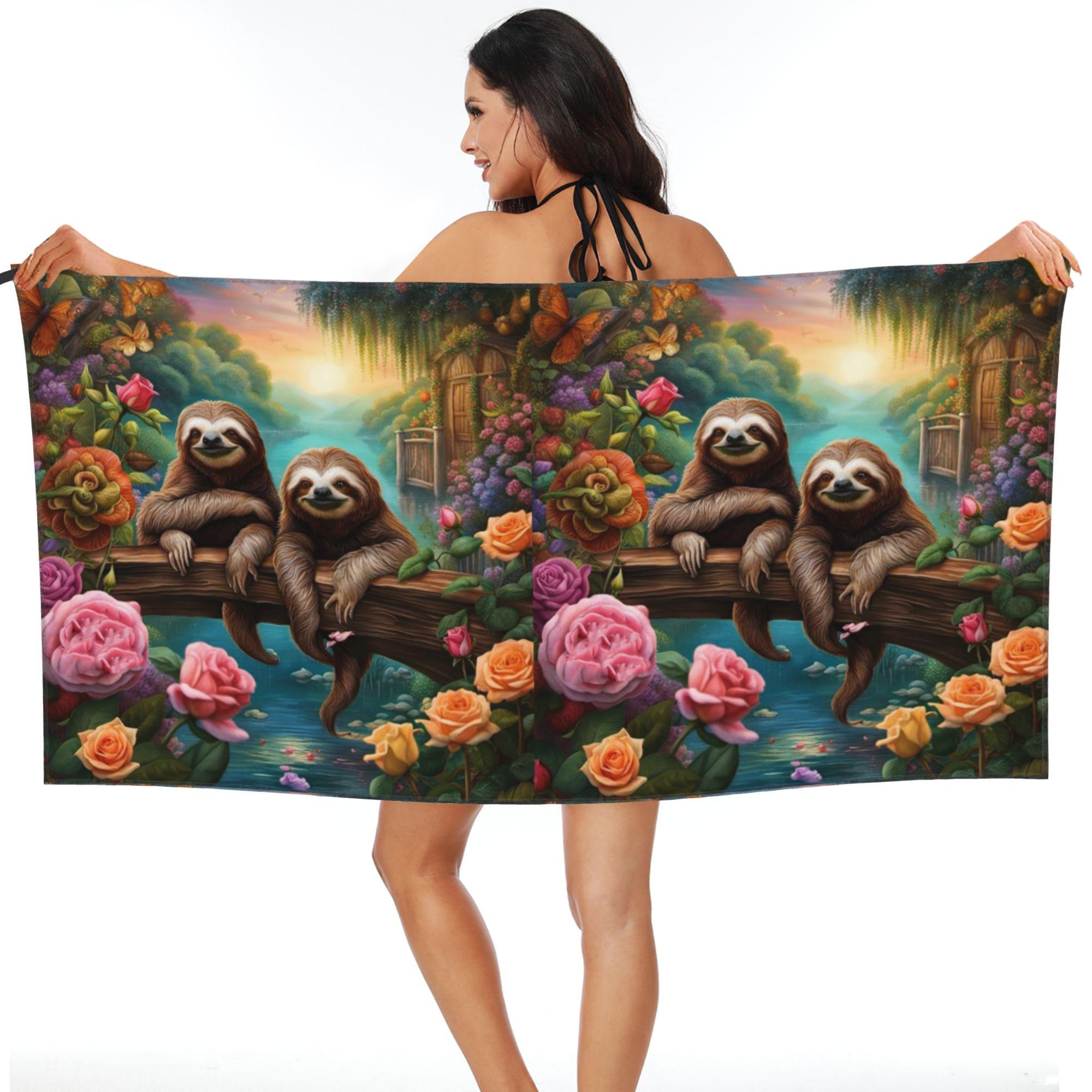 

Lovely Sloth Print Beach Towel Soft Microfiber Quick Dry Absorbent Quick Towels For Bath W40*H60(CM)