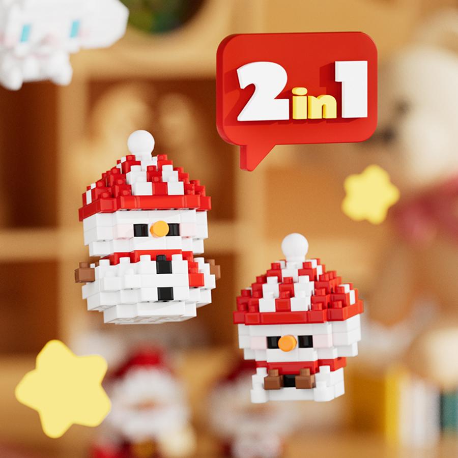 2 In 1 Kids Toys Mini Cartoon Figures Micro Blocks Santa Claus Elk Penguin Snowman Christmas Gifts Decorations