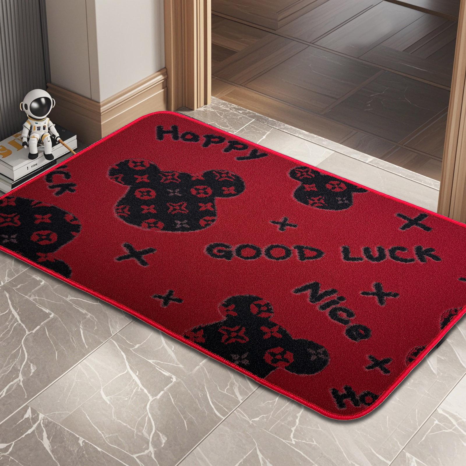 

Entry Door Mat Red Dirt Resistant Floor Mat Chinese Geometric Entrance Mat Thickened Anti Slip Foot Mat 40x60cm