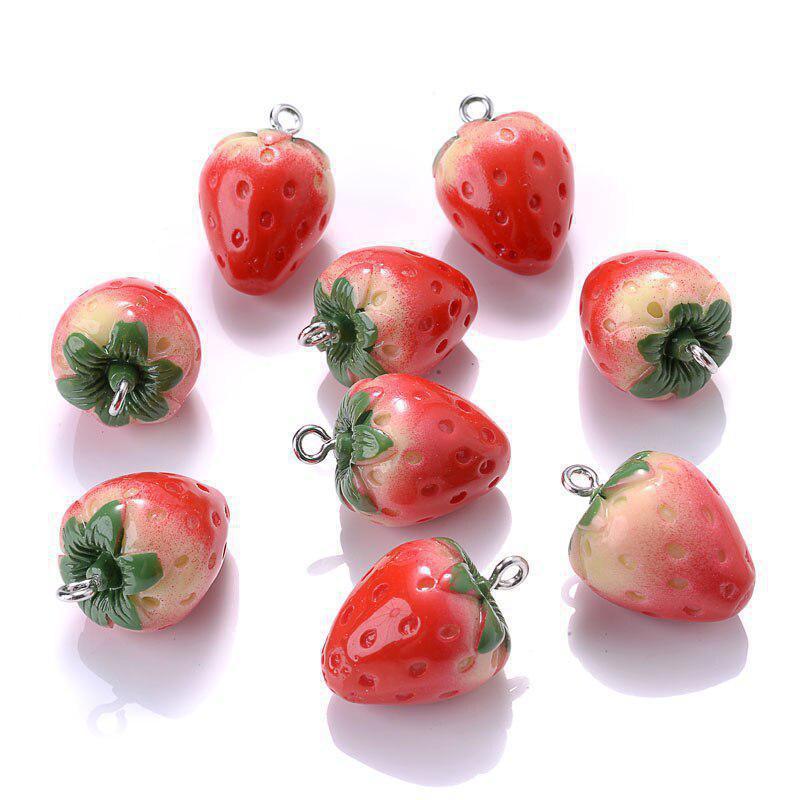 10PCS Simulation 3D Resin Fruit Pendant Sweet Strawberry Shape Pendant for DIY Jewelry Making Earring Necklace Keychains Accessories