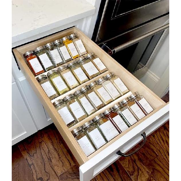 MIUKAA Clear Acrylic Spice Drawer Organizer, 4 Tier- 2 Set Expandable From 13  to 26  Drawer Seasoning Organizer, Kitchen Spice Rack Tray for 4 Pcs x 13 inch Width, Tr