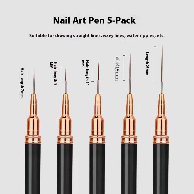 5Pcs Nail Art Liner Brush Set Uv Gel Nail Brushes Kits French Stripe Line Painting Drawing Flower Pen Professional Manicure Tool