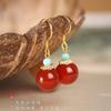 Jinhua Huaishan Natural Red Agate Earrings, Pure Silver Studs, Feng Shui Wealth-Attracting, New Chinese Style, Exquisite Earrings with a Sense of