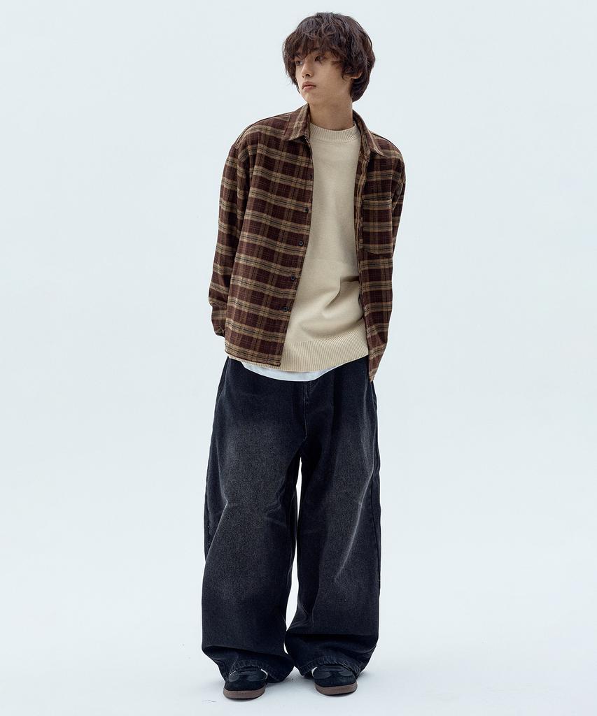 PLACESTUDIOMAN City Boy Check Basic Winter Oversized Shirt With Pocket Embroidery _2 Colors