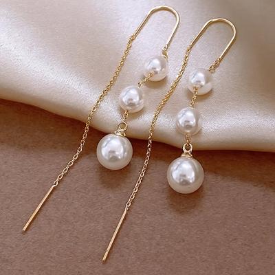 Orecchini Chic Scintillanti in Finta Perla - Design a Filo di Luce Lusso per Glamour Quotidiano e Occasioni Speciali - Regolabili