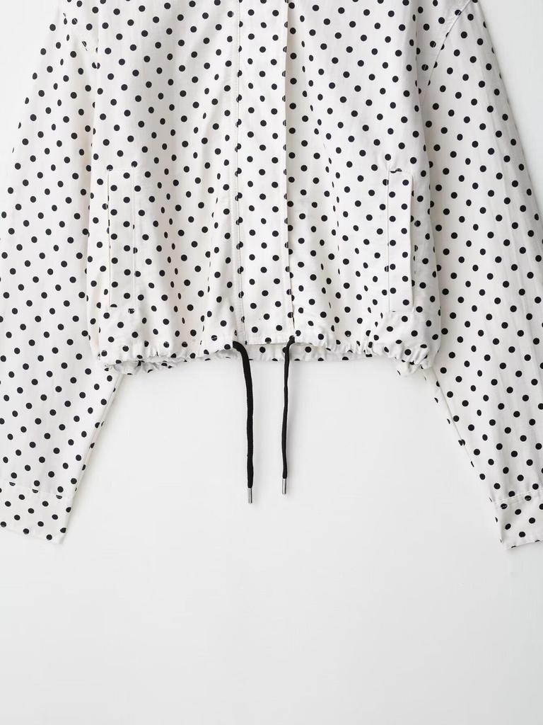 European American Women's Fashion Polka Dot Bubble Sleeve Jacket + Mini Shorts Set