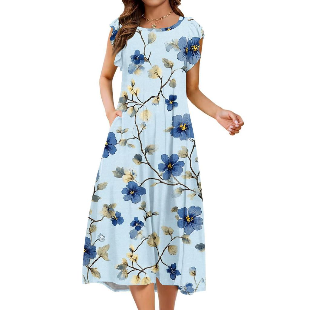 Women's One-piece Short Sleeve Flared Sleeve Loose Casual Floral Print Round Neck Dress