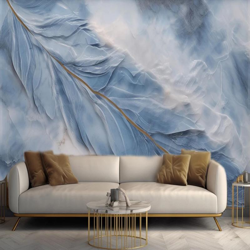 Modern Relief Wallpaper Light Blue Feather Marble Wall Murals Living Room Tv Sofa Bedroom Creative Wall Paperhome Decor