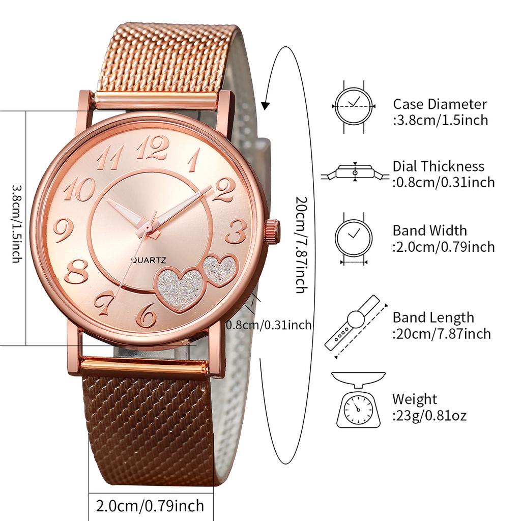 3PCS Women's Watches Fashion Heart Dial Plastic Band Analog Quartz Watch