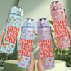 1PC Good Vibes Only Retro Floral Lettering Print 750ml Color Plastic Sports Water Bottle Leakproof Flip Straw Lid Suitable for Sports Office Home Use