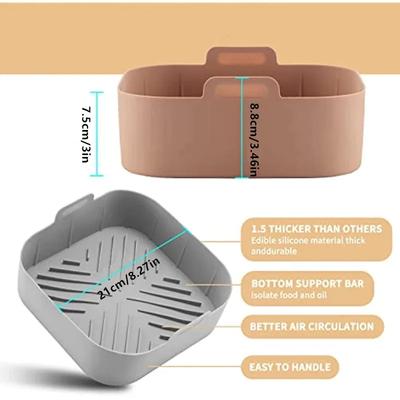 21CM Silicone Air Fryer Pot Tray BBQ Barbecue Pad Plate Airfryer Oven Baking Mold Pot Food Safe Reusable Square Air Fryer Pan