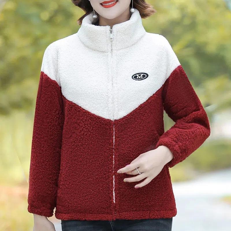 Autumn and Winter Plus Velvet Padded Imitation Lambswool Coat Middle-aged and Old Women Western-style Granular Velvet Coat Cotton-padded Coat