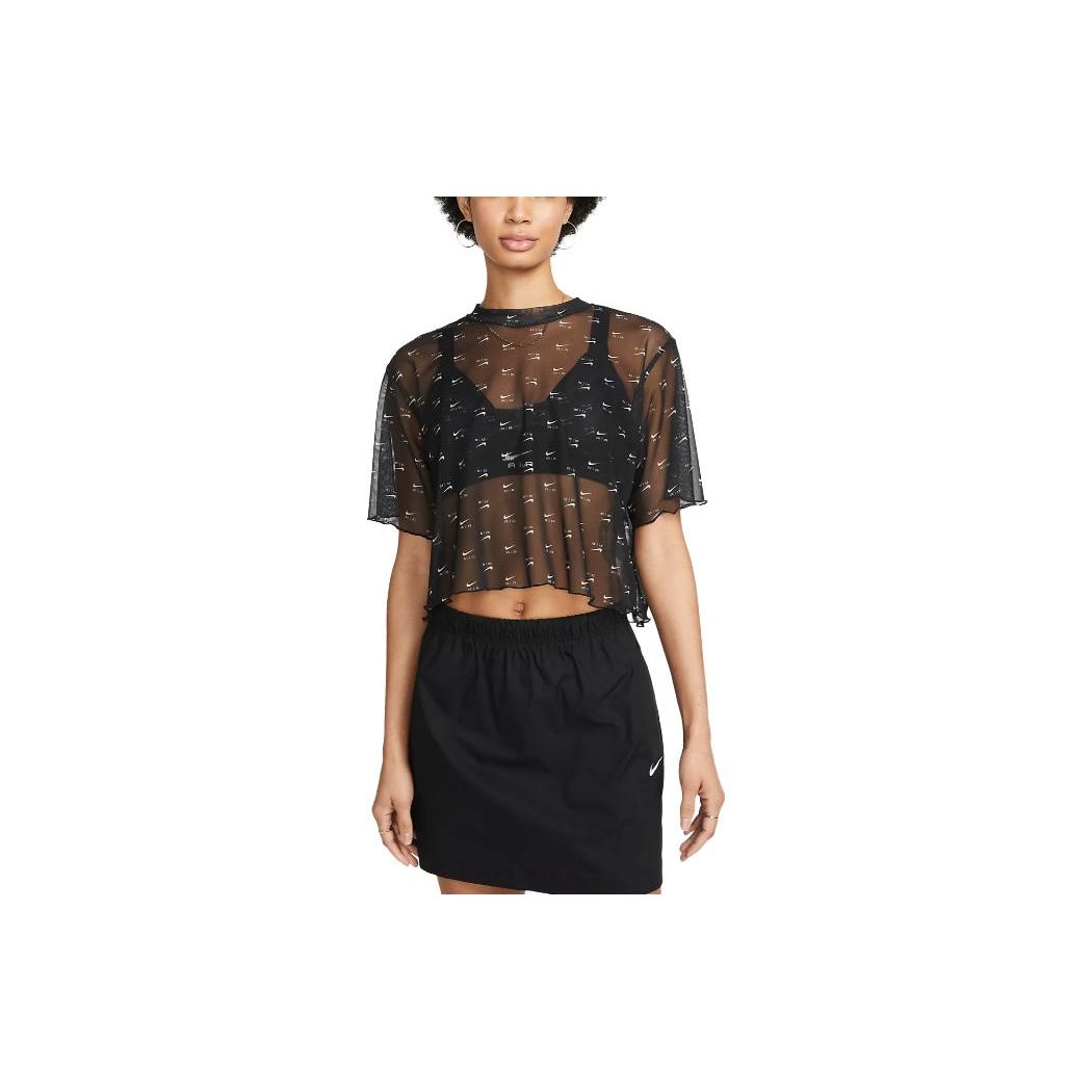 

Nike Футболка с коротким рукавом и круглым вырезом, с логотипом по всей поверхности, женские топы, цвет черный DV8245-010 M