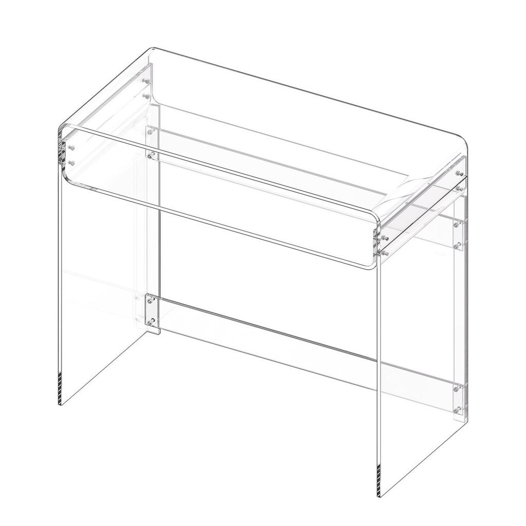 Acrylic Table, 2 Tiers Clear End Table with Storage Shelf, Modern Rectangle Acrylic Side Desk, Transparent Thick Desk Nightstand for Bedroom, Office,