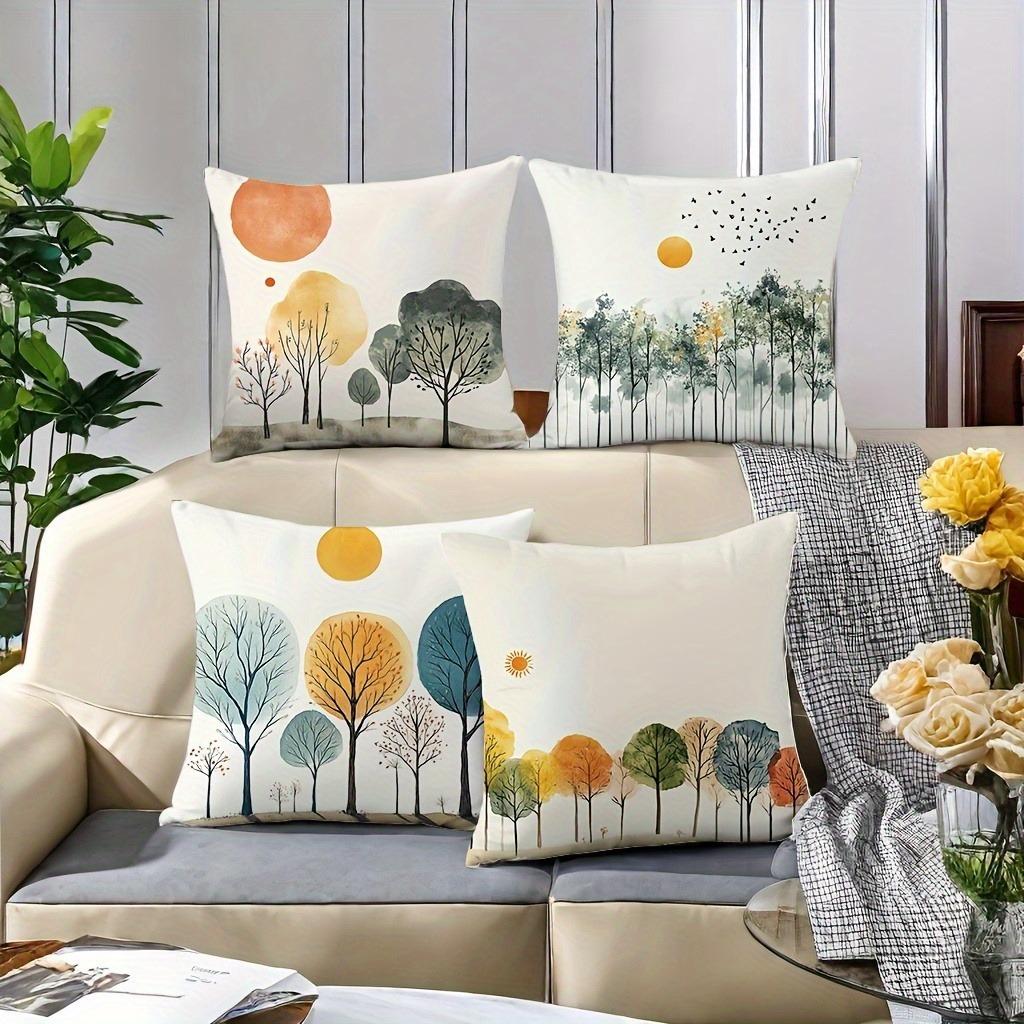 Modern Watercolor Tree And Sun Print Throw Pillow Coversuitable For Sofa Car Bedroom Decorative Cushion Cover Pillow Cover