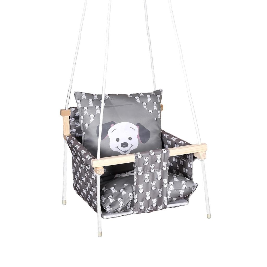 Swing for Kids, Baby Swing Hanging Indoor Outdoor, Kids Wooden Swing, Baby Garden Swing, Jhula for Kids with 2 Pillow (Blue Fox)