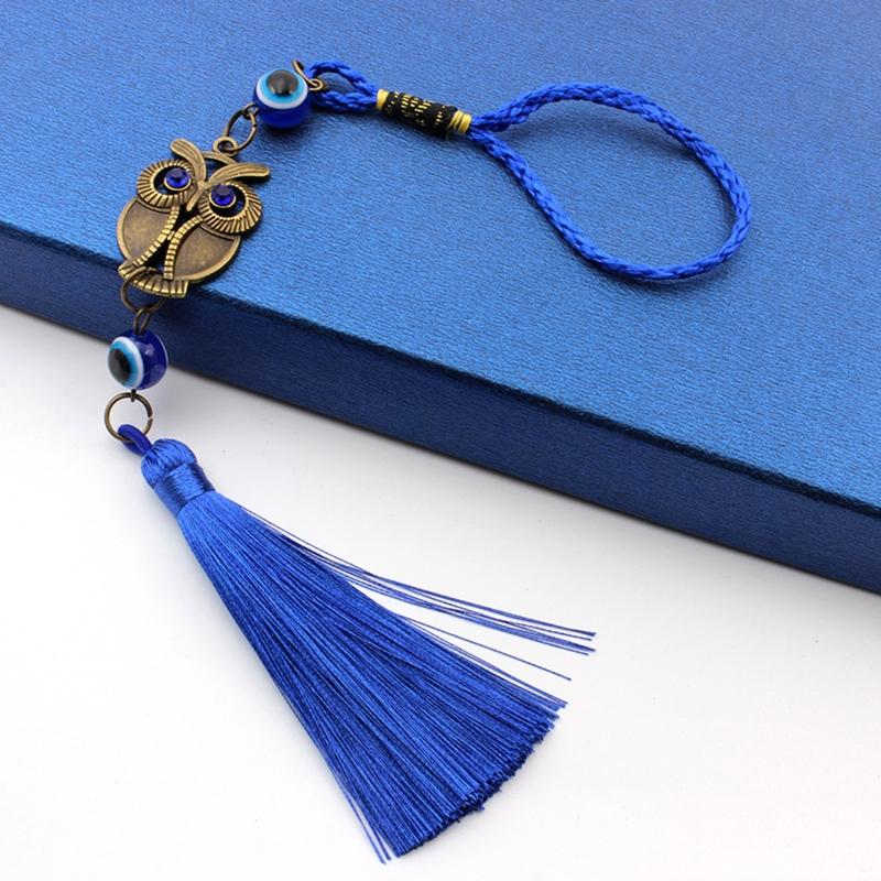 Turkish Blue Evil Eye Amulets Wall Hanging Pendant Home Decor Owl Tassel Ornament Home Car Protection