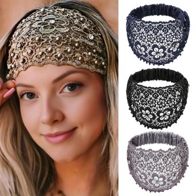 3/4Pcs Women Hairband Faux Pearl Embellished Wide Headband Bohemian Style Festival Hair Accessories