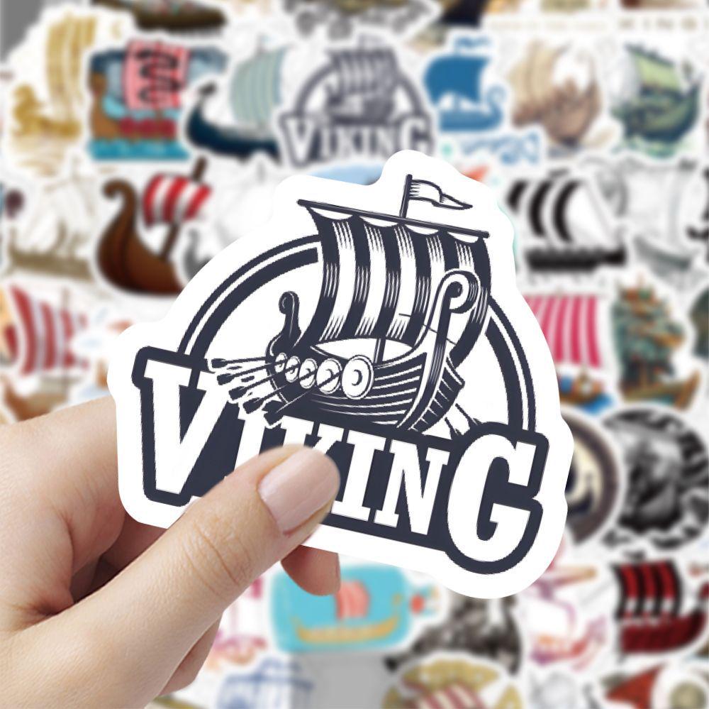 Viking Longship Cartoon Stickers: 60pcs Waterproof Graffiti Decals for Laptop & Journal Decoration