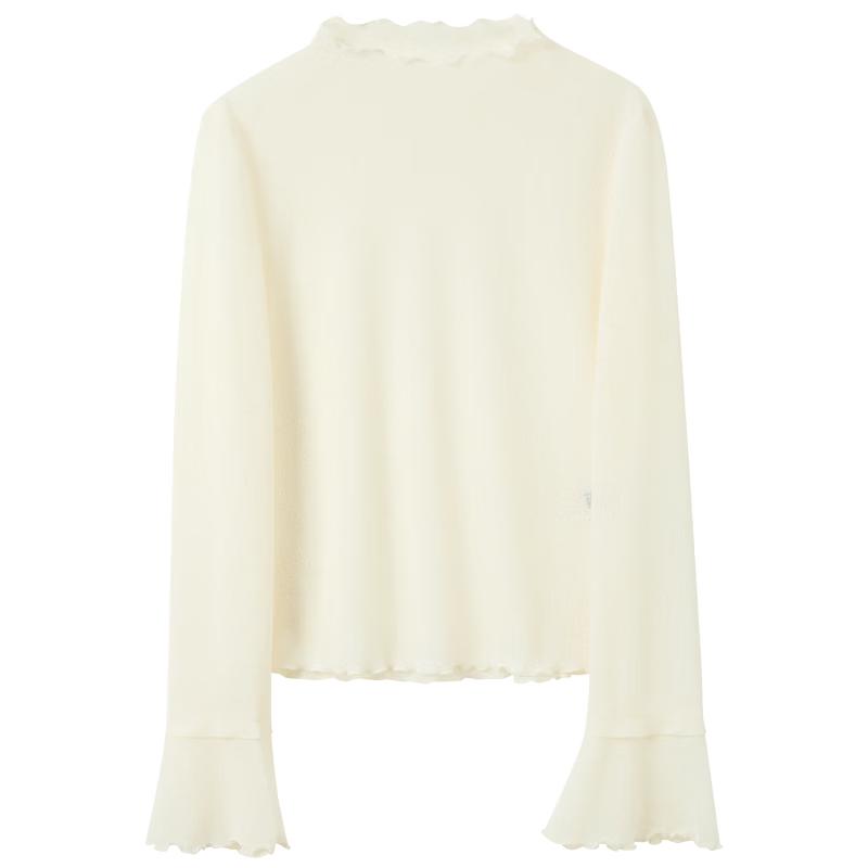 

Women s Ruffle Trim Flare Sleeve Mock Neck Top L