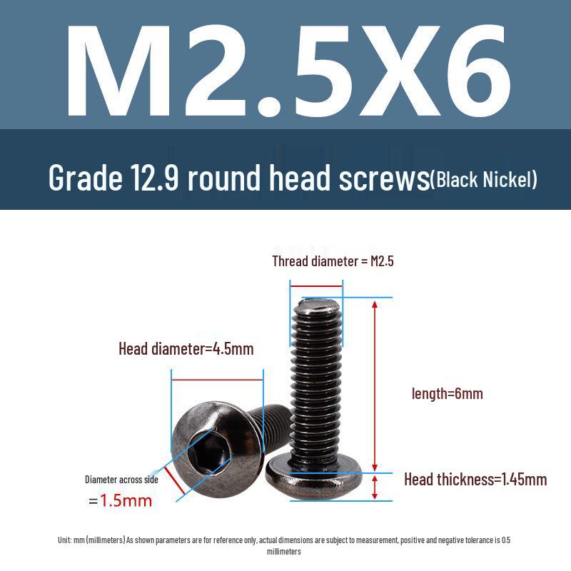 Yigu 12.9 High-Strength Black Nickel Hex Socket Machine Pan Head Screws M2/M2.5