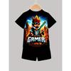 3D Printed Pattern Sword Man Building Block, Casual Minimalist Style Short Sleeved Set