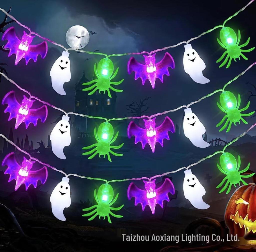 Halloween LED String Lights - Pumpkin, Spider, Ghost, Horror Decor, Marigold Colored Small Lights