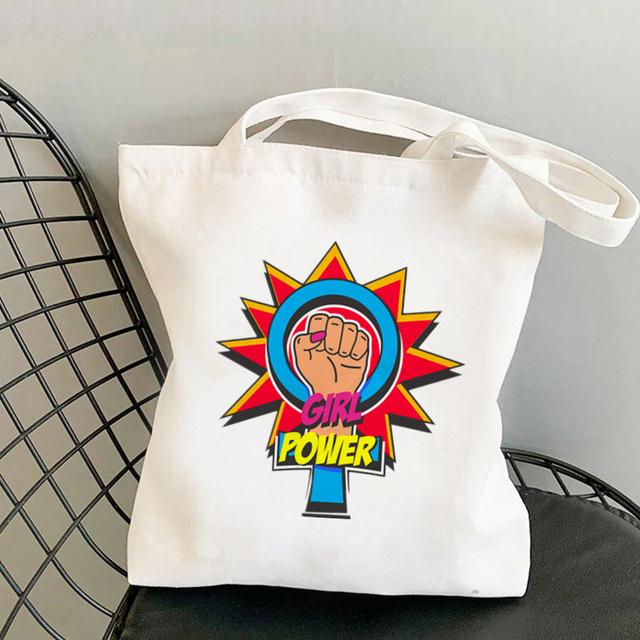 Shopper Girl Power with Butterflies Bag Harajuku Women Shopping Bag Canvas Shopper Bag Girl Handbag Tote Bag Shoulder Lady Bag