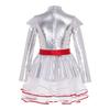 Kids Girls Halloween Tin Costume Mock Neck Long Sleeve Back Invisible Zipper Metallic Tulle Tutu Dress with Hat Axe Gloves for Role Play Theme Party