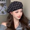 British Retro Plaid Beret New Casual Painter Hat Women'S Simple Woolen Bud Hat Tide