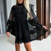 Spring Summer Women Solid O-Neck Mini Dress Loungewear Fashion Hollow Out Lantern Sleeve Ladies Party Dress Streetwear Vestidos