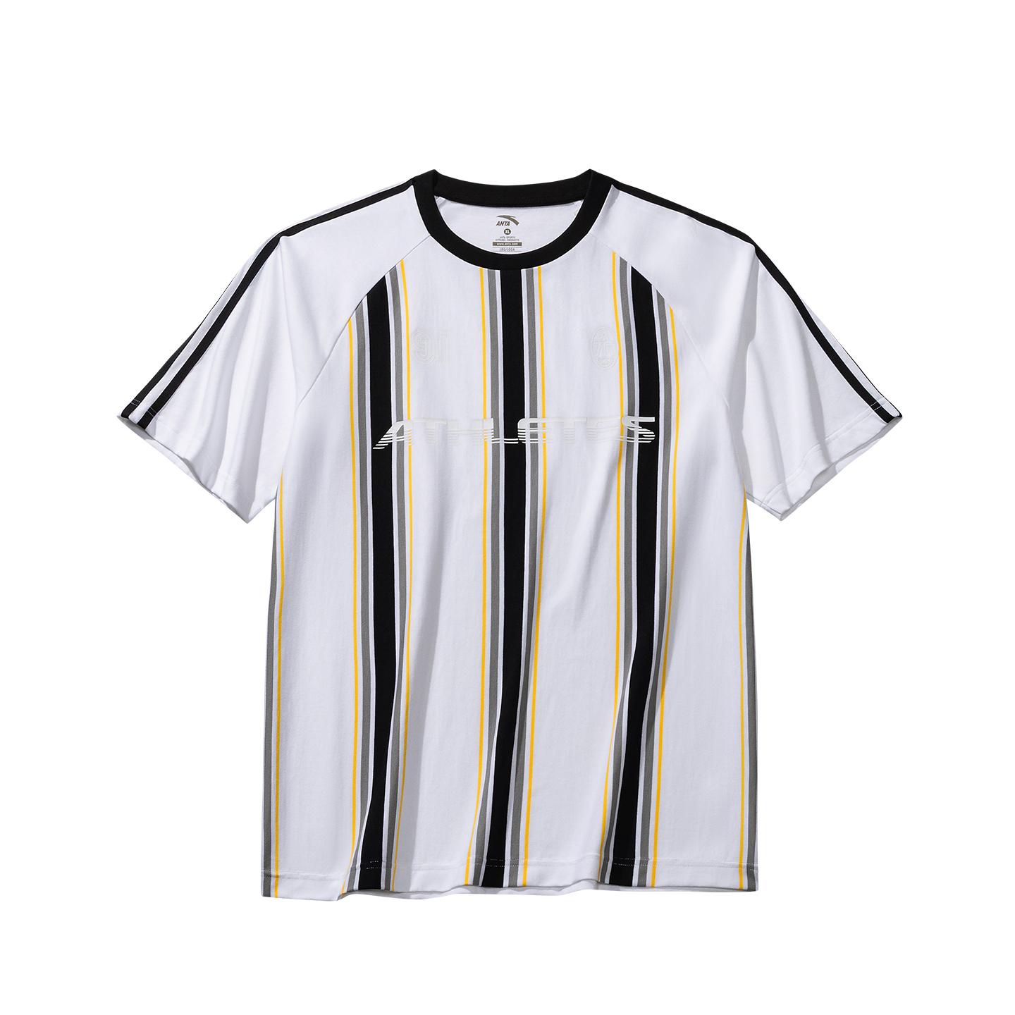 Anta American Vintage Football Style Printed Striped Round Neck Loose Comfortable Casual Fashion Couple Breathable Simple T-Shirt 952628114-5 S