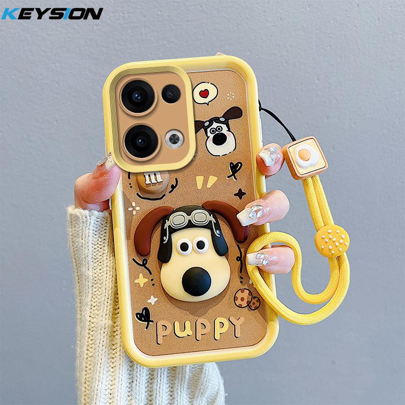 KEYSION Shockproof Case for OPPO Reno13 Pro 5G with Lanyard Soft Silicone Cute 3D Cartoon Doll Phone Cover for OPPO Reno 13 5G