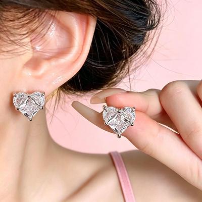 New Style Heart & Star Pink Diamond and Zircon Gold Plated Stud Earrings for Women - Luxurious, Transparent, High-End Accessories.
