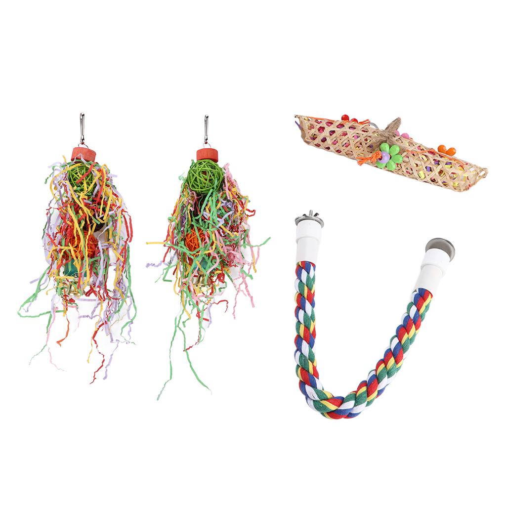 Bird Chewing Toys Natural Colorful Bird Foraging Shredder Hanging Toy Kit for Small Medium Lovebirds Parakeet Cockatiel