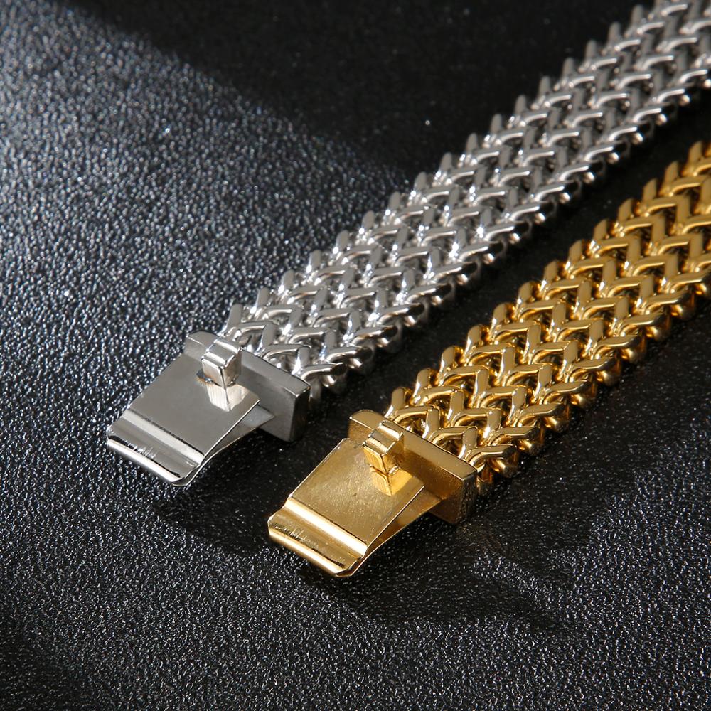 Punk 18mm Trendy Mesh Chain Bracelet Men's Stainless Steel 316 Shiny Gold/Silver Color Jewelry Double Wavy Pulsera Party Gift