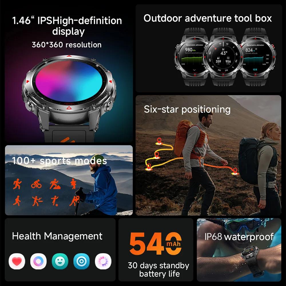 SACOSDING Military Outdoor Sports GPS Smartwatch LED Flashlight 540mAh Battery IP68 Waterproof Compass Bluetooth Call For Xiaomi