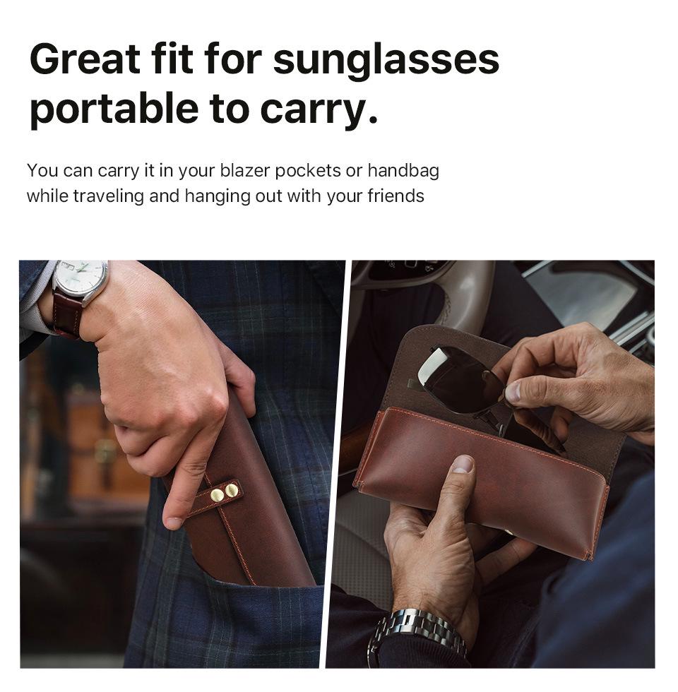 Retro Genuine Leather Sunglasses Case - Crazy Horse Cowhide Travel Glasses Storage Box