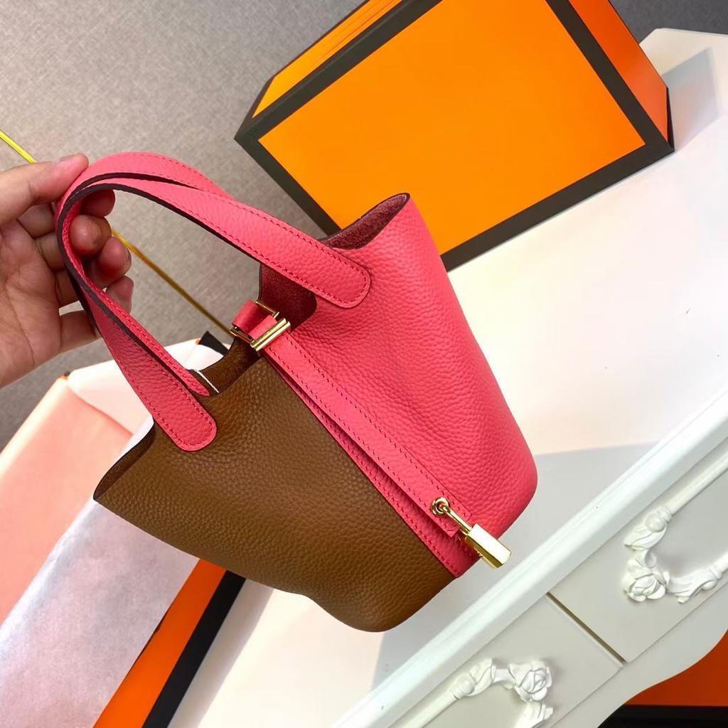 Hochwertige halbhandgefertigte Gemüsekorbtasche togo erste Schicht Rindsleder Pendlertasche echtes Leder tragbare Beuteltasche Damen 18cm