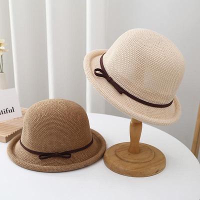 Fedora de Moda para Mujer Estilo Coreano: Sombrero de Pescador Transpirable Primavera/Verano con Lazo y Ala Enrollada Parasol