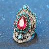 , new hot-selling gold-plated pink crystal blue diamond ring, retro women's ring jewelry factory