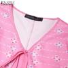 ZANZEA Women Casual Lace Up V-Neck Short Sleeve Print Dress