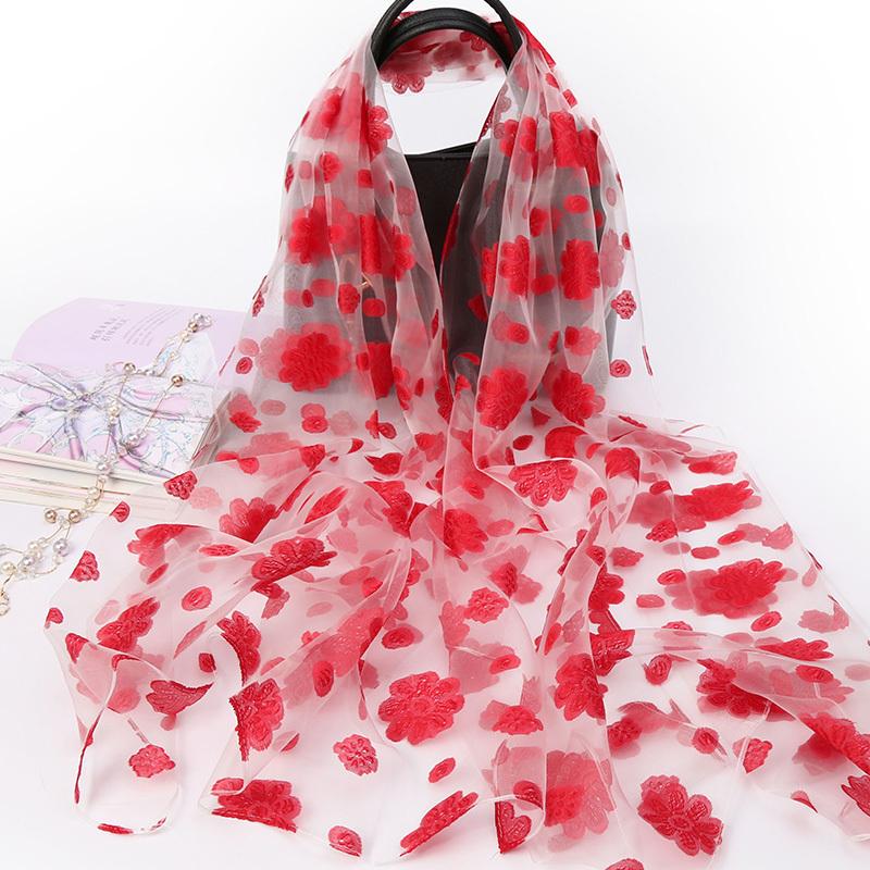 Scarf, Women's Organza, Silk Scarf, Embroidered Shawl, Sun Protection, Spring and Summer Beach Scarf, Long and Versatile Large Scarf, Autumn