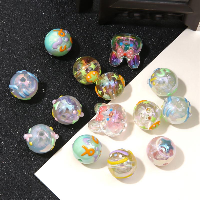 1PC Colorful Acrylic Cartoon Creative Round Beads For Jewelry Making DIY Bracelet Phone Chain