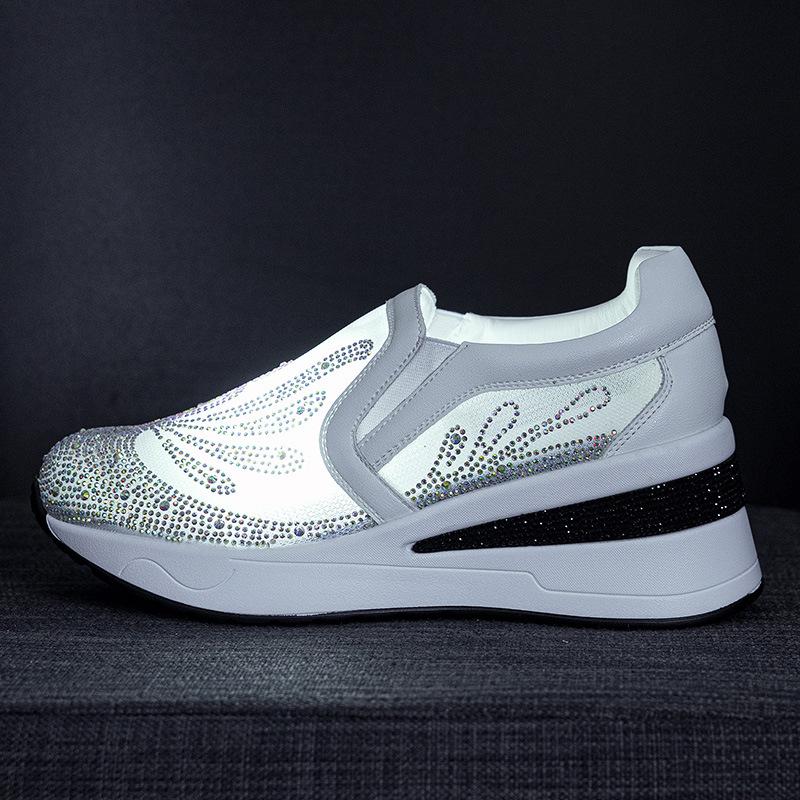 New embroidered wedge heel single shoes mesh breathable rhinestone muffin platform casual fashion women's shoes
