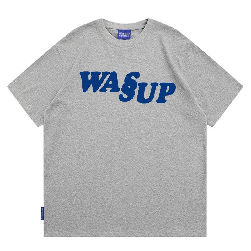 Wassup Heods Phantom Letter Logo Pure Cotton T-Shirt Summer Base Layer Loose Short-Sleeve Trendy Brand for Men and Women Couples