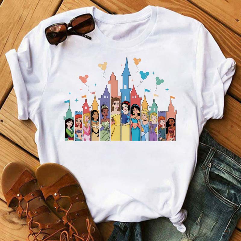 Funny Summer Disney Villains Printed Women T Shirts Round Neck Y2k Clothes Cartoon Graphic T Shirts 90s Female Tops Tees