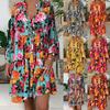 Women's Ladies Loose Print Three Quarter Sleeve Mini Dress Summer Dress