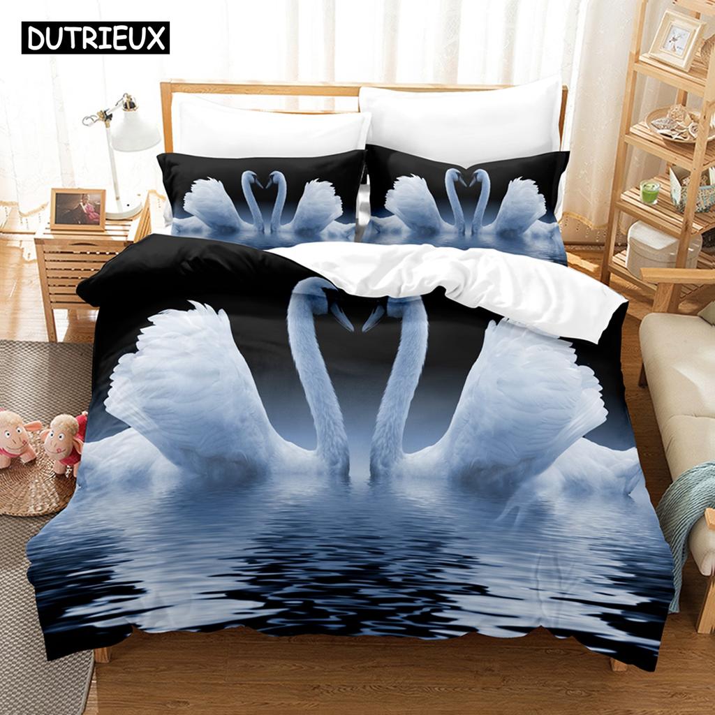 3D Cartoon Schwan Bettwäsche Set Bettbezug Mit Kissenbezug Einzel Doppel Queen King Größe Weiche Bettwäsche Für Kinder Erwachsene