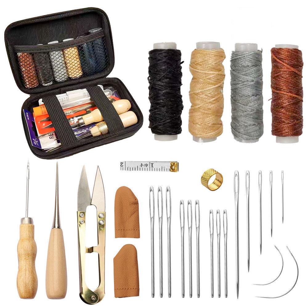 Hand-Stitched Leather Goods DIY Sewing Kit: 33-Piece Set for Making Leather Items